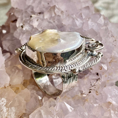 RR 14843 MP-(HANDMADE 925 BALI SILVER RING WITH MOTHER OF PEARL)